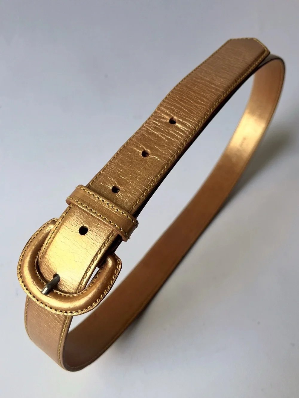 Vintage 1980's Size 34 Genuine Leather Gold Lame Belt by Tony Barcelo Spain